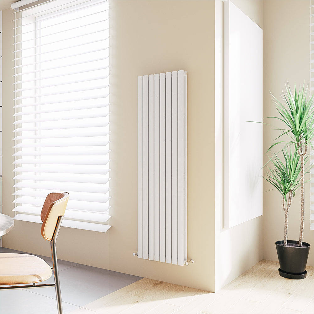 Aidal- Designer Vertical 1600x472mm Double White Oval Column Radiator